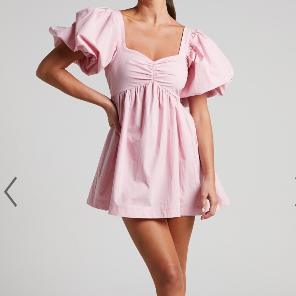Showpo Vashti Mini Dress Puff Sleeve Sweetheart Dress Pink